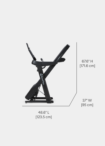 Treadmill 9 Folded Dimensions - Length 48.6 inches, Width 37 inches, Height 67.6 inches